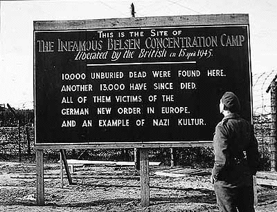 Belsen sign posted at liberation